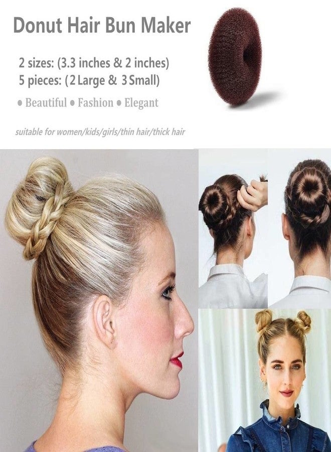 SQULIGT 5 PCS Donut Hair Bun Maker, Dark Brown Ring Style Bun Makers Set (2 Large and 3 Small) - Image 2